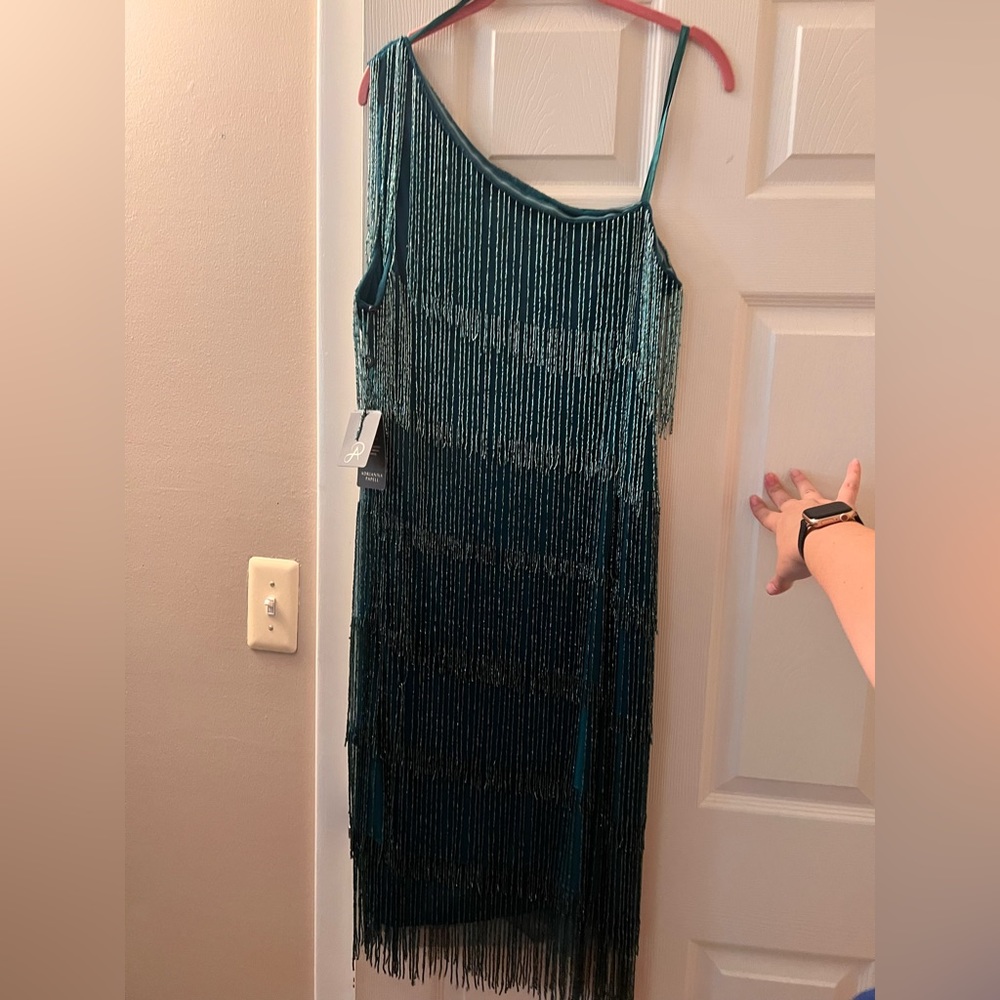 Adrianna Papell Teal One Shoulder Dress - Picture 8 of 8